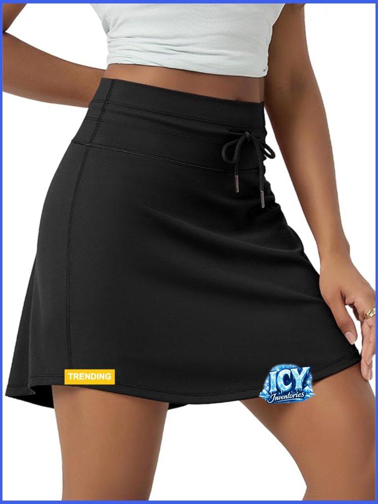 Women's Drawstring Tie Skort 17" - Built-In Shorts Athletic Golf Tennis Skirt